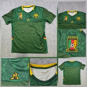 Cameroon Jersey Mens Medium Green Soccer Le Coq Sportif Lion Crest FECAFOOT